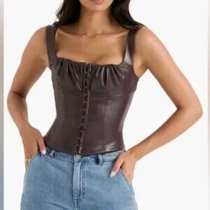 House of CB Brown Faux Leather Corset Top, Size Medium